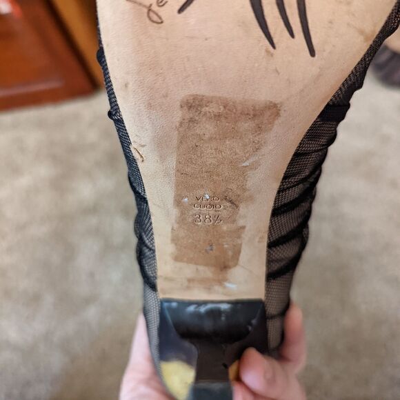 JEAN-MICHEL cazabat horn stilleto heel suede cap toe black mesh overlay  sz 38.5 - Picture 7 of 9